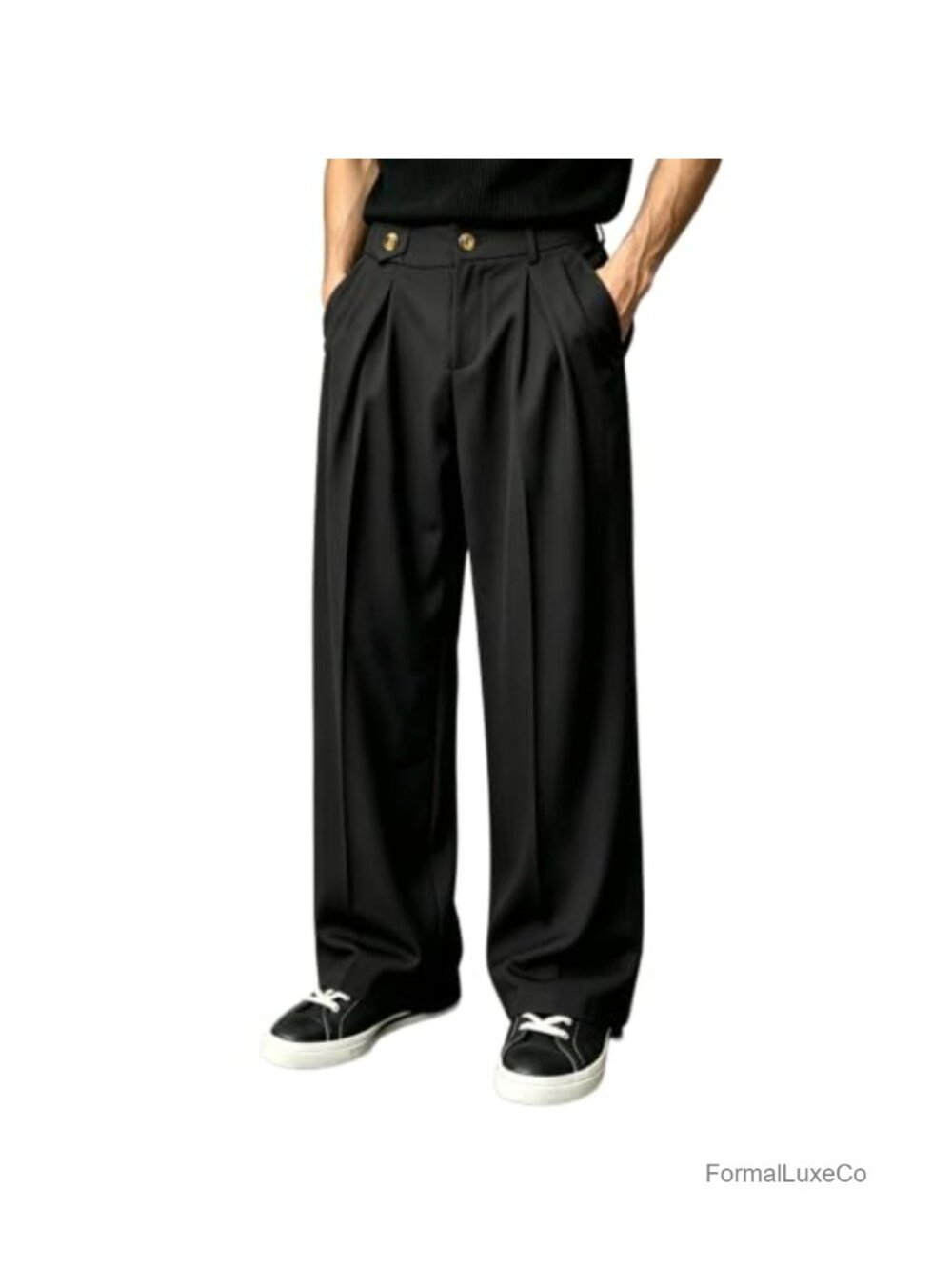 Men's Pleated Wide Leg Dress Pants Elastic Waist Baggy Business Slacks